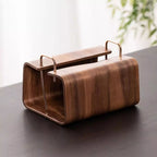 Tissue Box Cover Walnut Finish Brass Insert Non Slip Feet