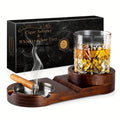 Cigar Ashtray Wooden Base Glass Holder Natural Finish