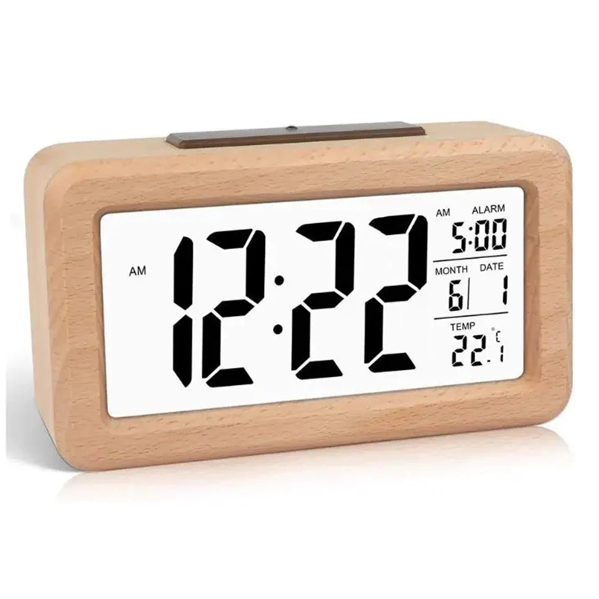 Wooden Digital Alarm Clock LED Display with Temperature Sensor and Calendar