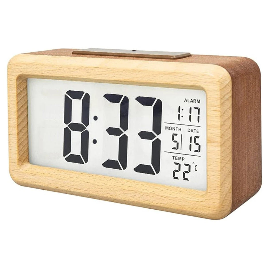 Wooden Digital Alarm Clock LED Display with Temperature Sensor and Calendar