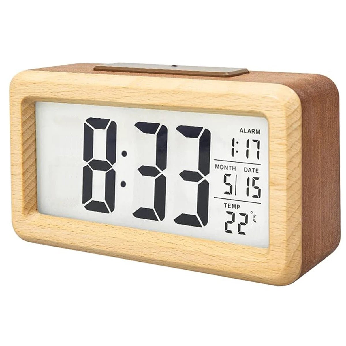 Wooden Digital Alarm Clock LED Display with Temperature Sensor and Calendar