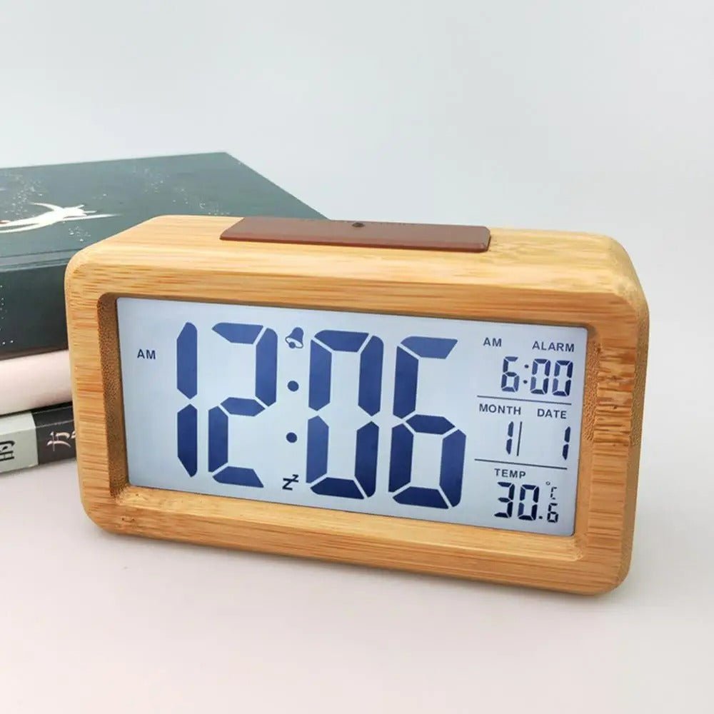Wooden Digital Alarm Clock LED Display with Temperature Sensor and Calendar