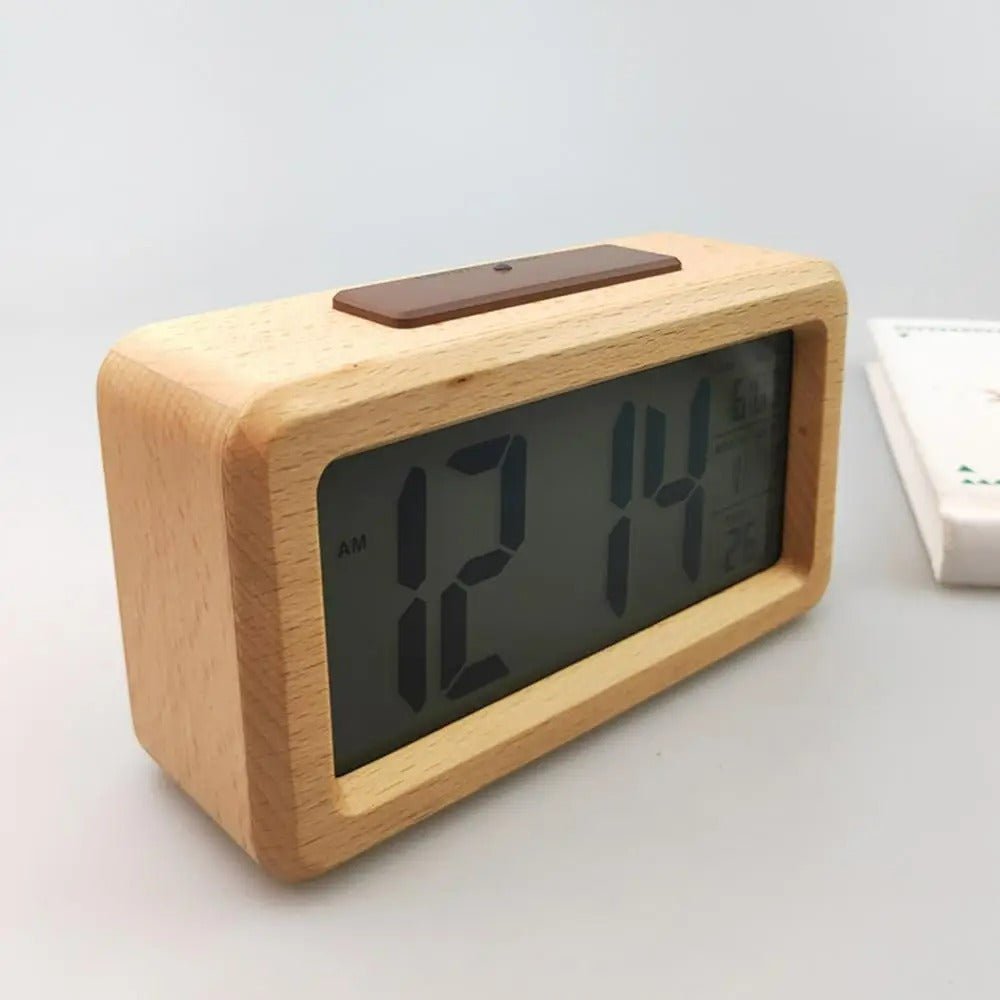 Wooden Digital Alarm Clock LED Display with Temperature Sensor and Calendar