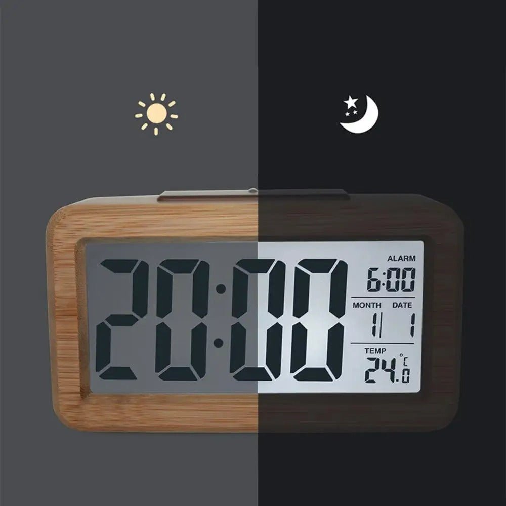 Wooden Digital Alarm Clock LED Display with Temperature Sensor and Calendar