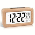 Wooden Digital Alarm Clock, LED Display, Time Date Temperature Display
