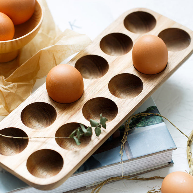 Egg Container Wooden Acacia Natural Finish Kitchen Storage Egg Tray Holder