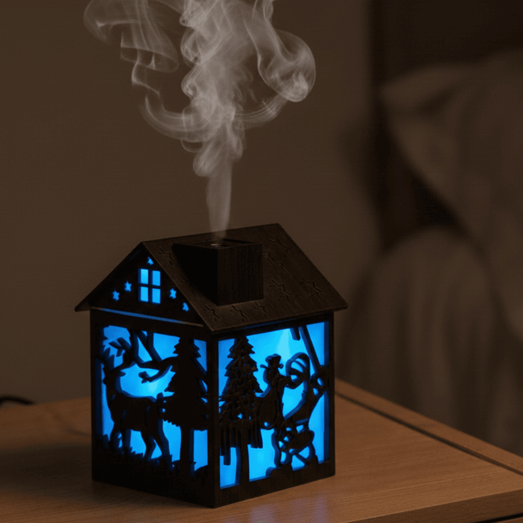 Mini Humidifier Ultrasonic ABS Wood House Design Night Light