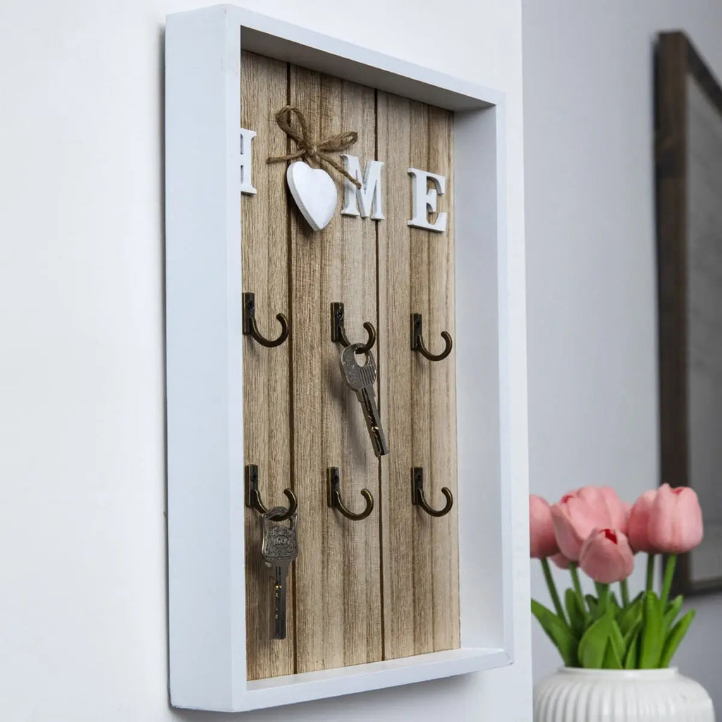 Wall Mounted Key Holder Decorative Home Entryway Organizer Natural Finish