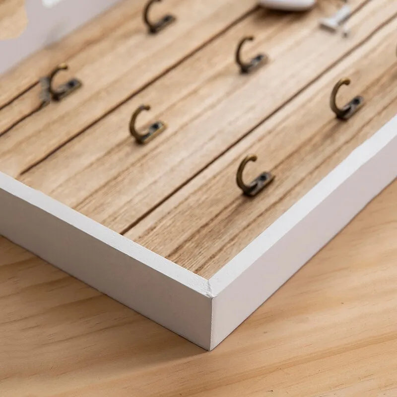 Wall Mounted Key Holder Decorative Home Entryway Organizer Natural Finish
