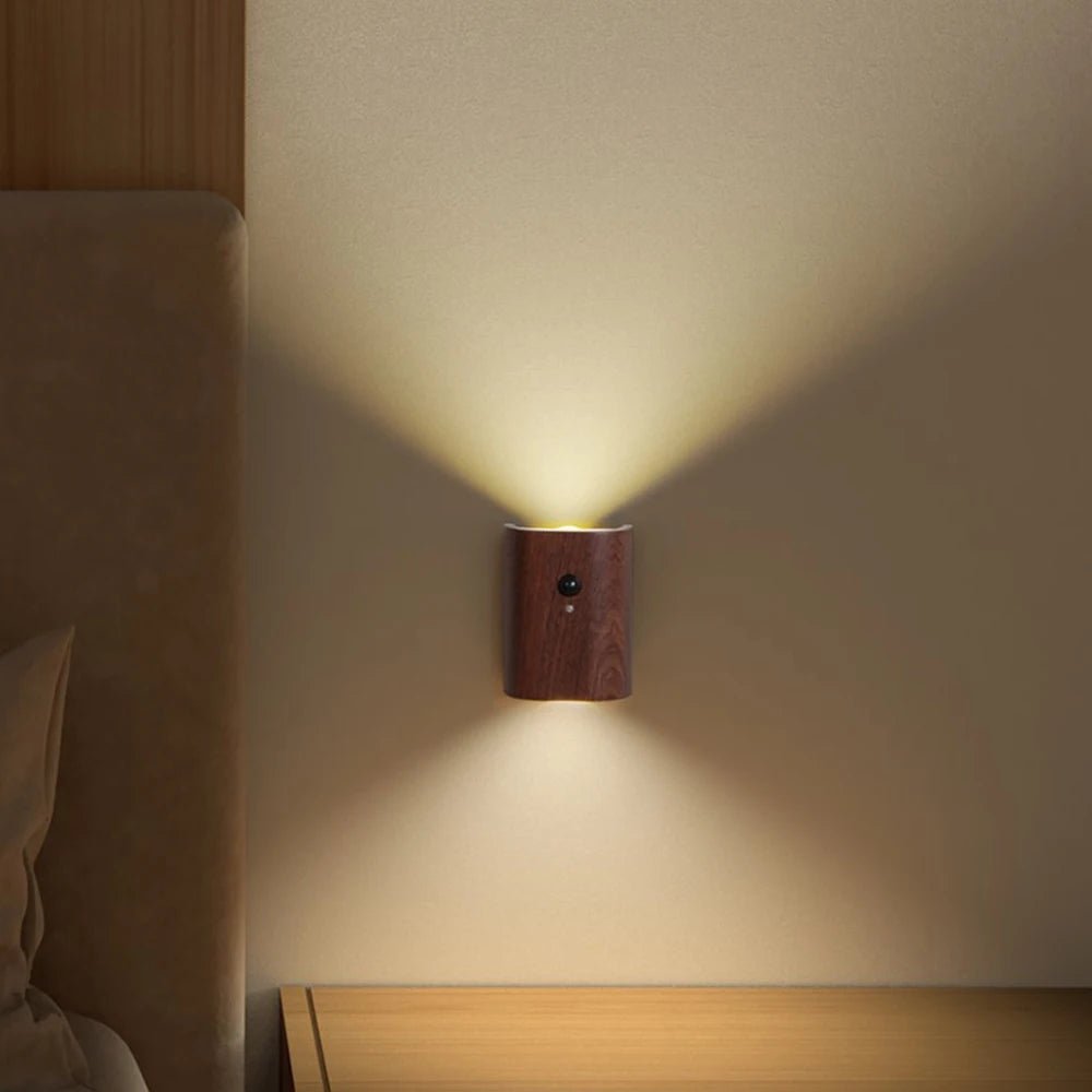 Wooden Motion Sensor Lamp - Rechargeable LED Light for Home, Elegant Design for Bedrooms, Hallways, and Cabinets