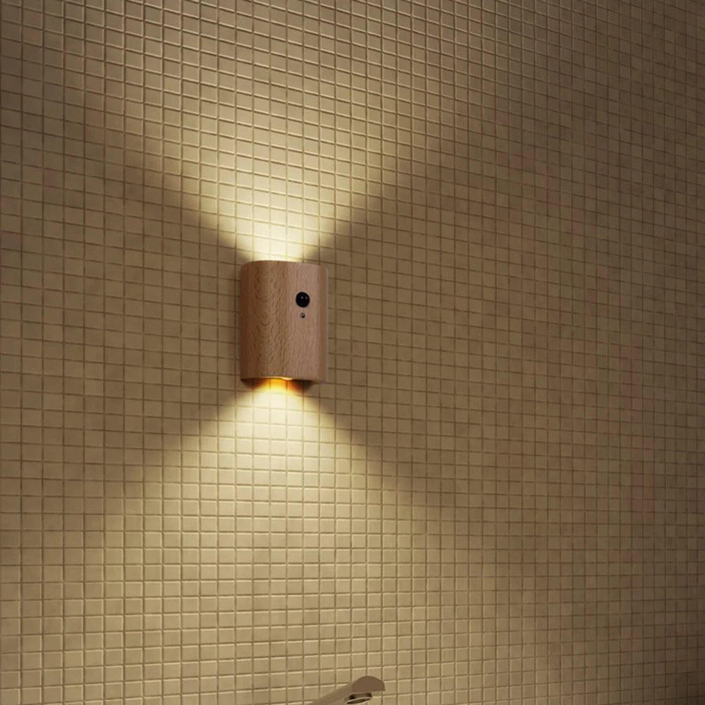 Wooden Motion Sensor Lamp - Rechargeable LED Light for Home, Elegant Design for Bedrooms, Hallways, and Cabinets