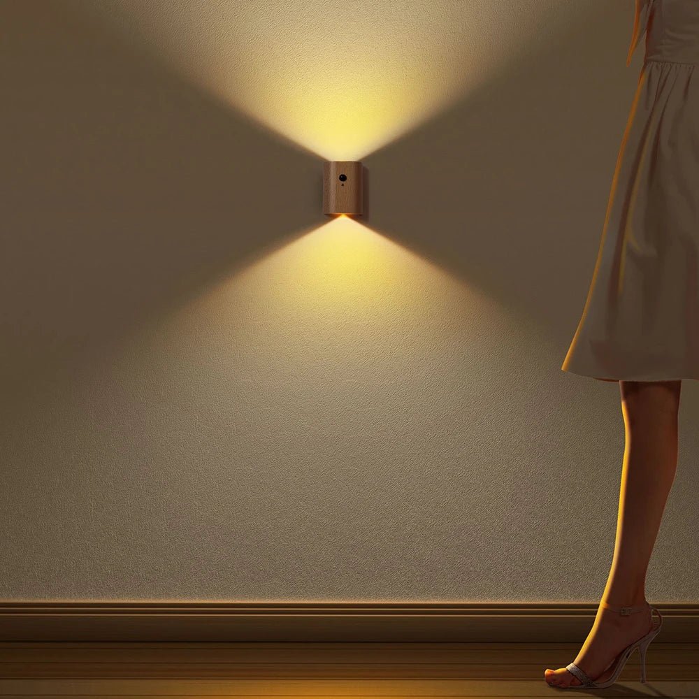 Wooden Motion Sensor Lamp - Rechargeable LED Light for Home, Elegant Design for Bedrooms, Hallways, and Cabinets