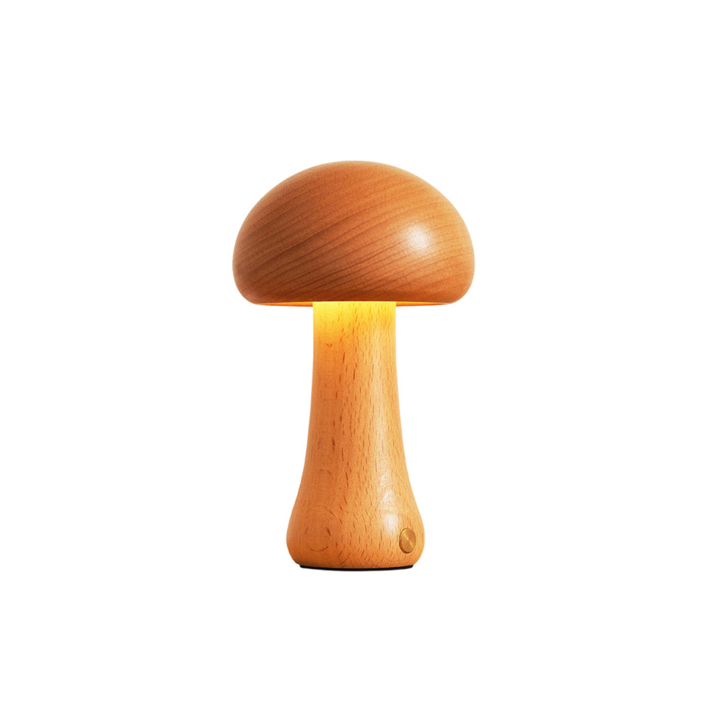 Cordless Wooden Mushroom Table Lamp with Touch Dimmer
