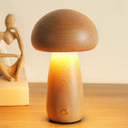 Cordless Wooden Mushroom Table Lamp with Touch Dimmer
