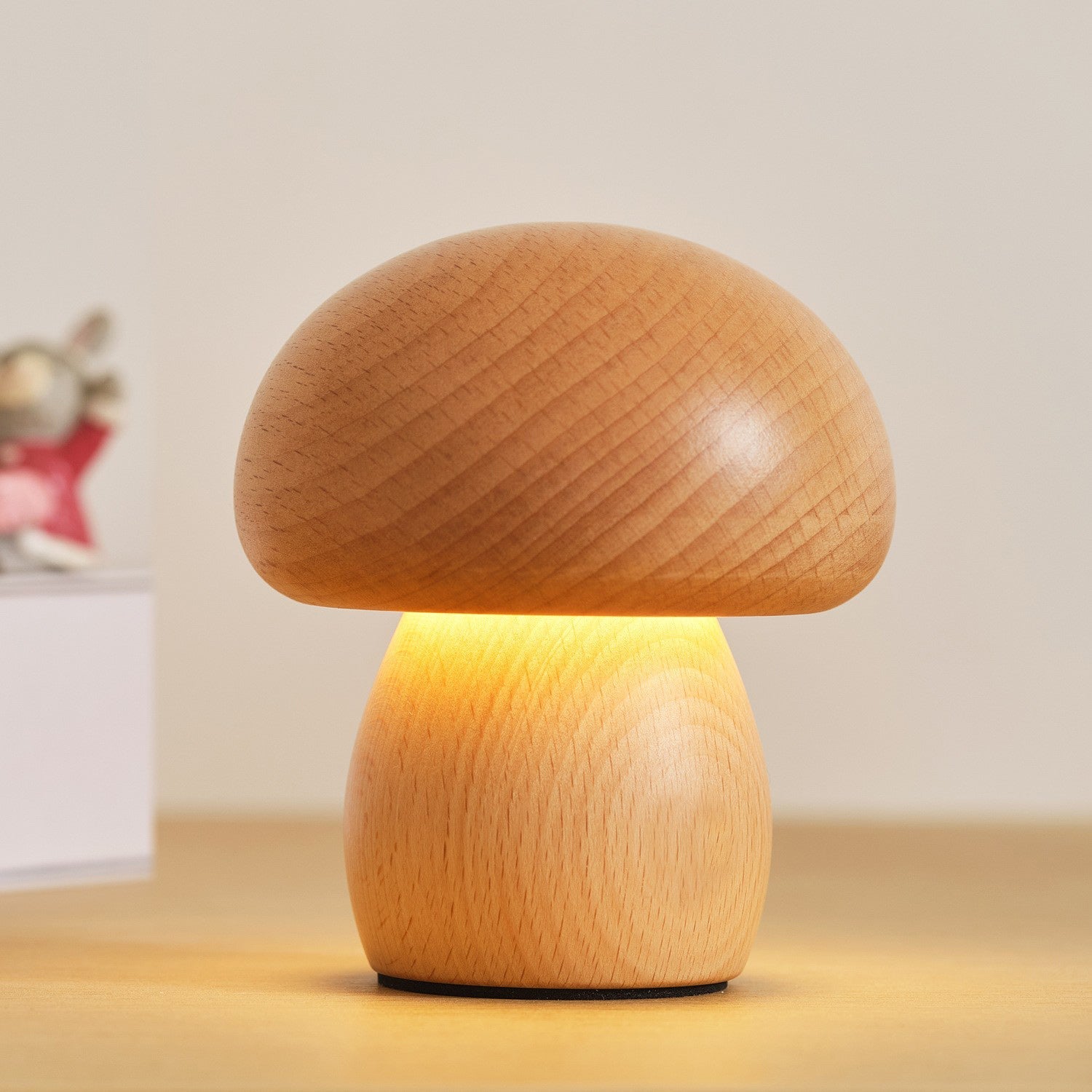 Cordless Wooden Mushroom Table Lamp with Touch Dimmer