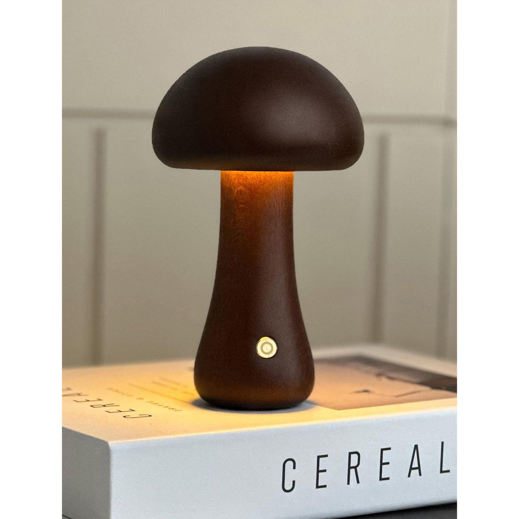 Cordless Wooden Mushroom Table Lamp with Touch Dimmer