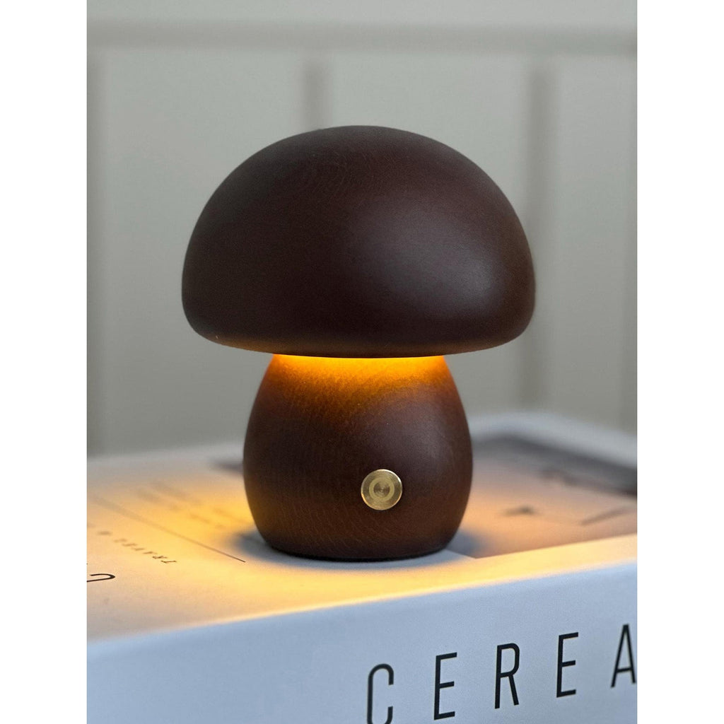 Cordless Wooden Mushroom Table Lamp with Touch Dimmer