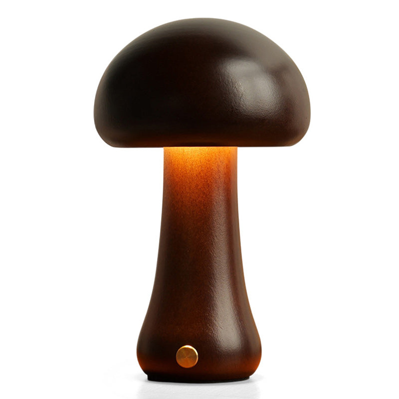 Cordless Wooden Mushroom Table Lamp with Touch Dimmer