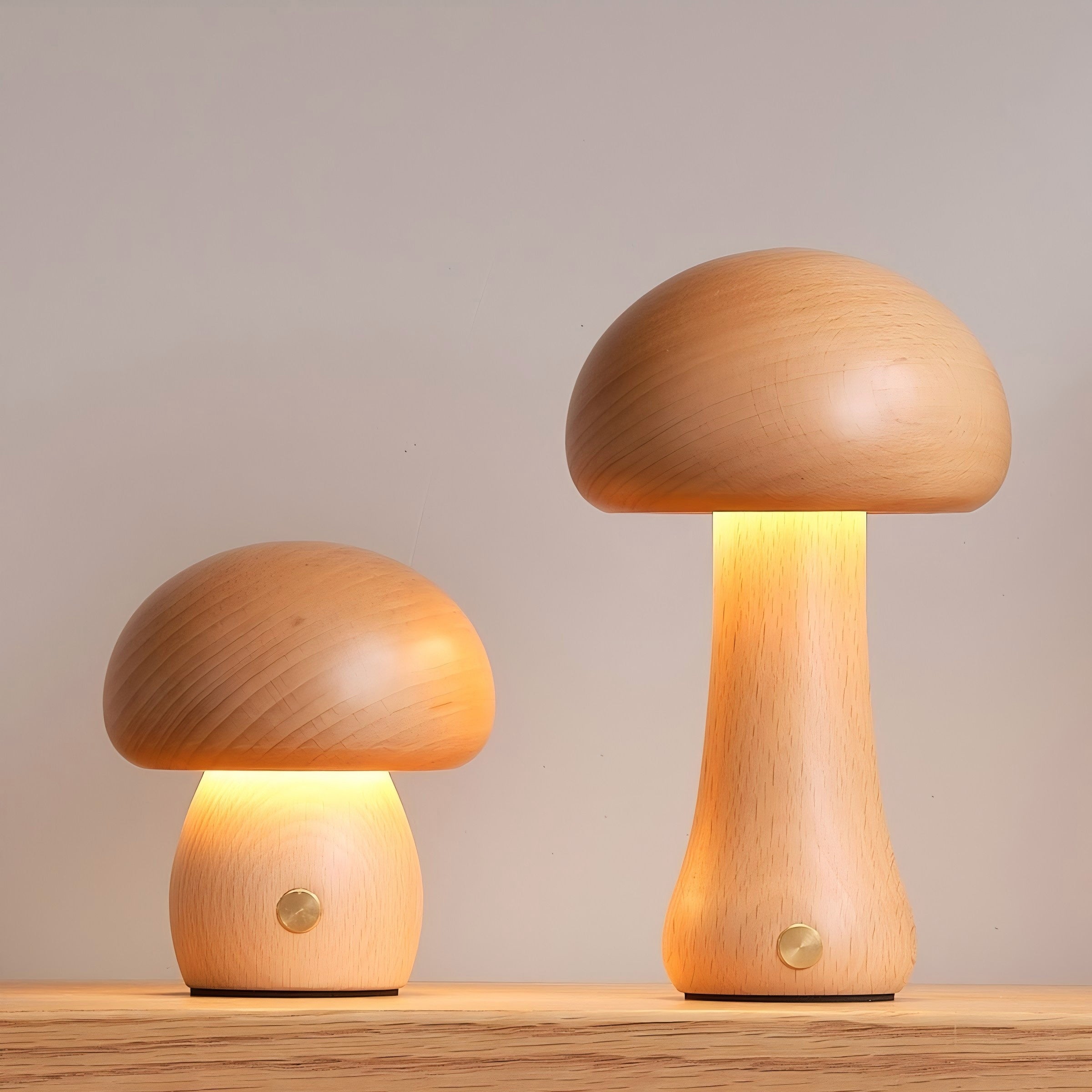 Cordless Wooden Mushroom Table Lamp with Touch Dimmer