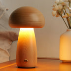 Cordless Wooden Mushroom Table Lamp with Touch Dimmer