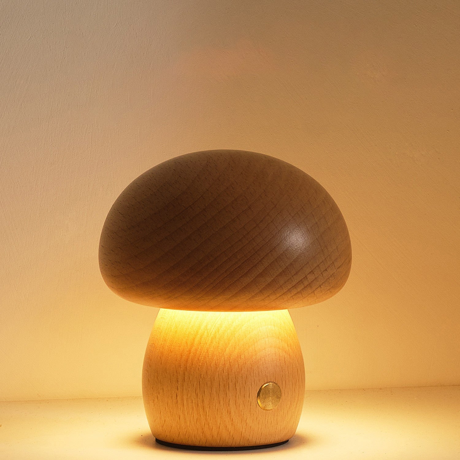 Cordless Wooden Mushroom Table Lamp with Touch Dimmer