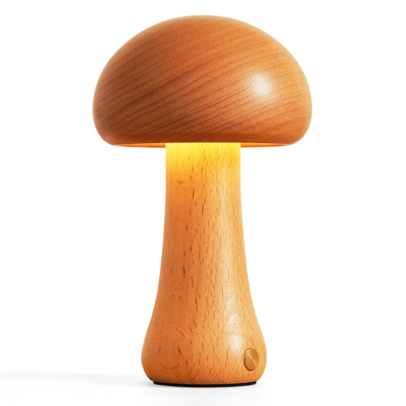 Cordless Wooden Mushroom Table Lamp with Touch Dimmer