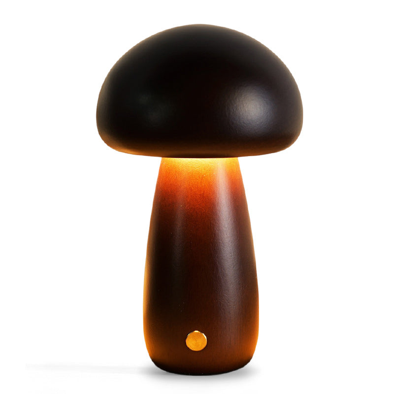 Cordless Wooden Mushroom Table Lamp with Touch Dimmer