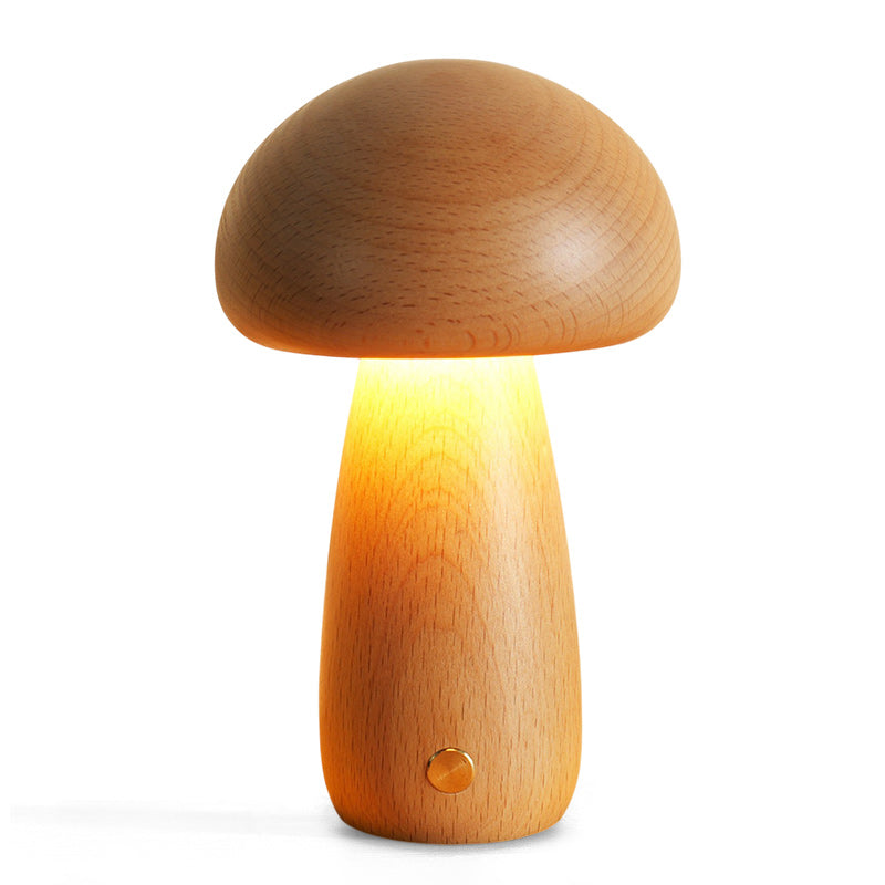 Cordless Wooden Mushroom Table Lamp with Touch Dimmer