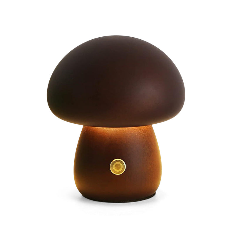 Cordless Wooden Mushroom Table Lamp with Touch Dimmer