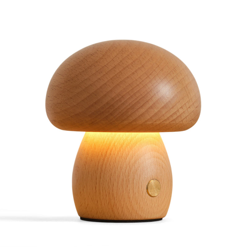 Cordless Wooden Mushroom Table Lamp with Touch Dimmer