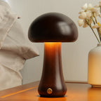 Cordless Wooden Mushroom Table Lamp with Touch Dimmer