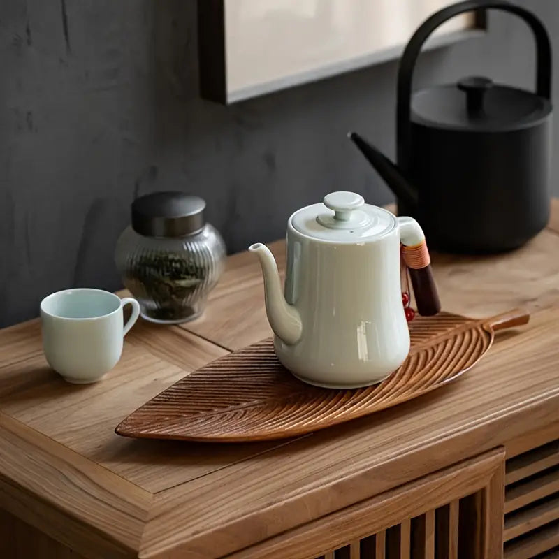 Wooden Serving Bowl Solid Wood Leaf Shape Natural Finish