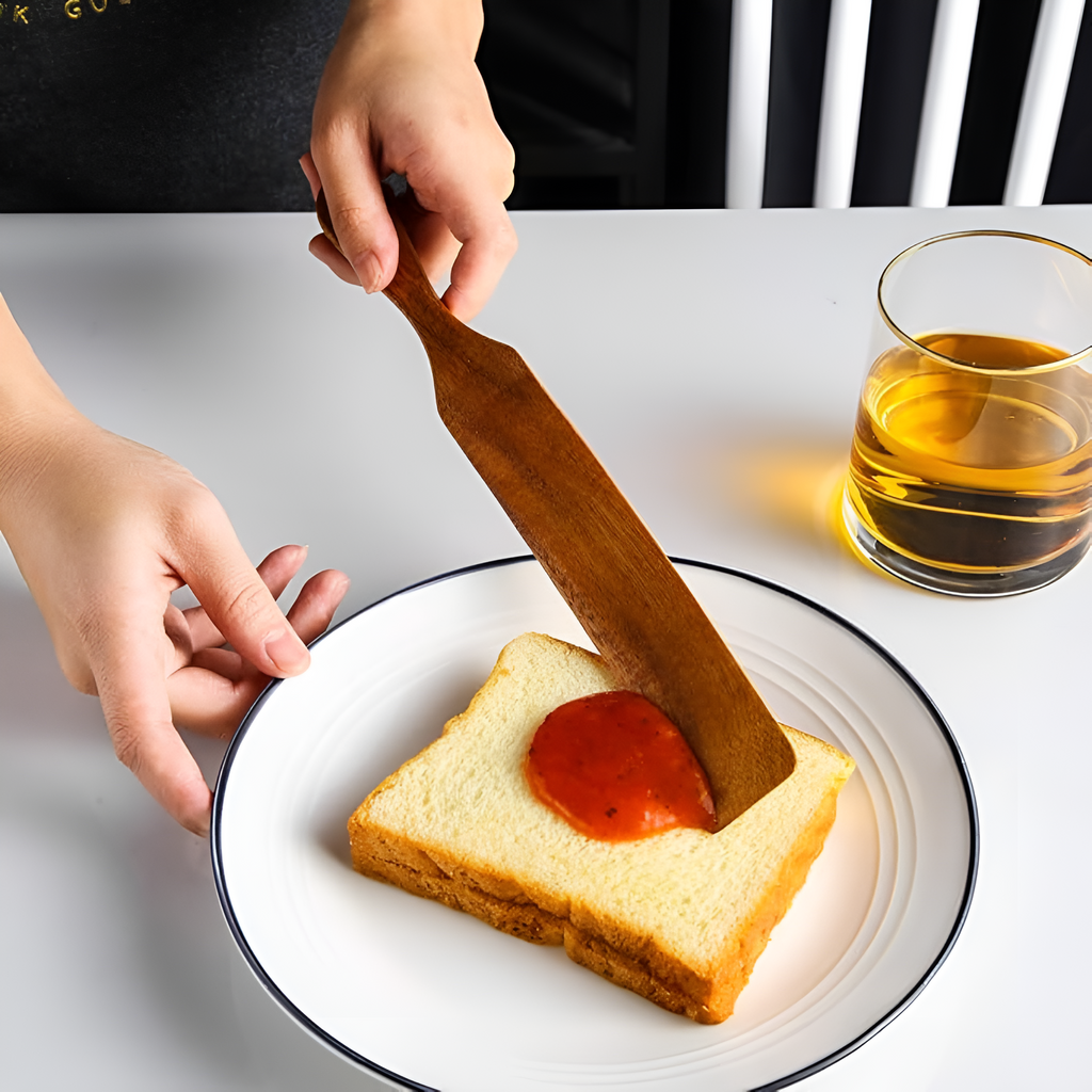Teak Wood Spatula Set Ergonomic Grip Natural Wood Kitchen Utensils