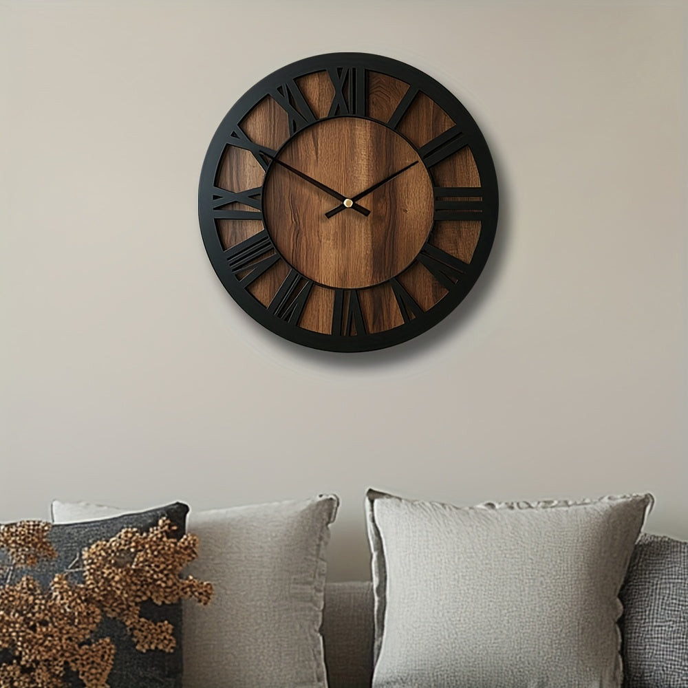 Wall Clock Wooden Open Dial Silent Battery Operated Round Decorative Home Clock