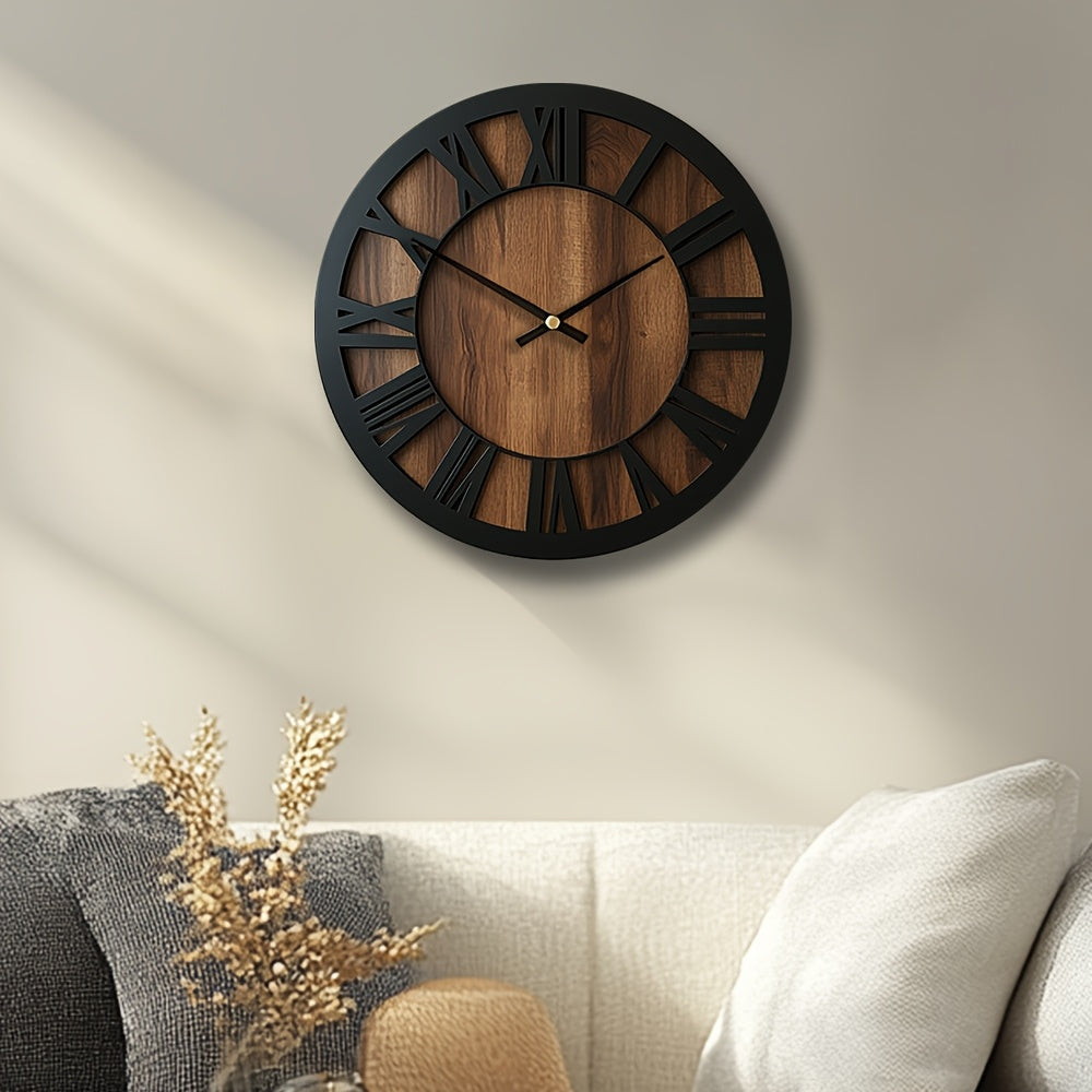Wall Clock Wooden Open Dial Silent Battery Operated Round Decorative Home Clock