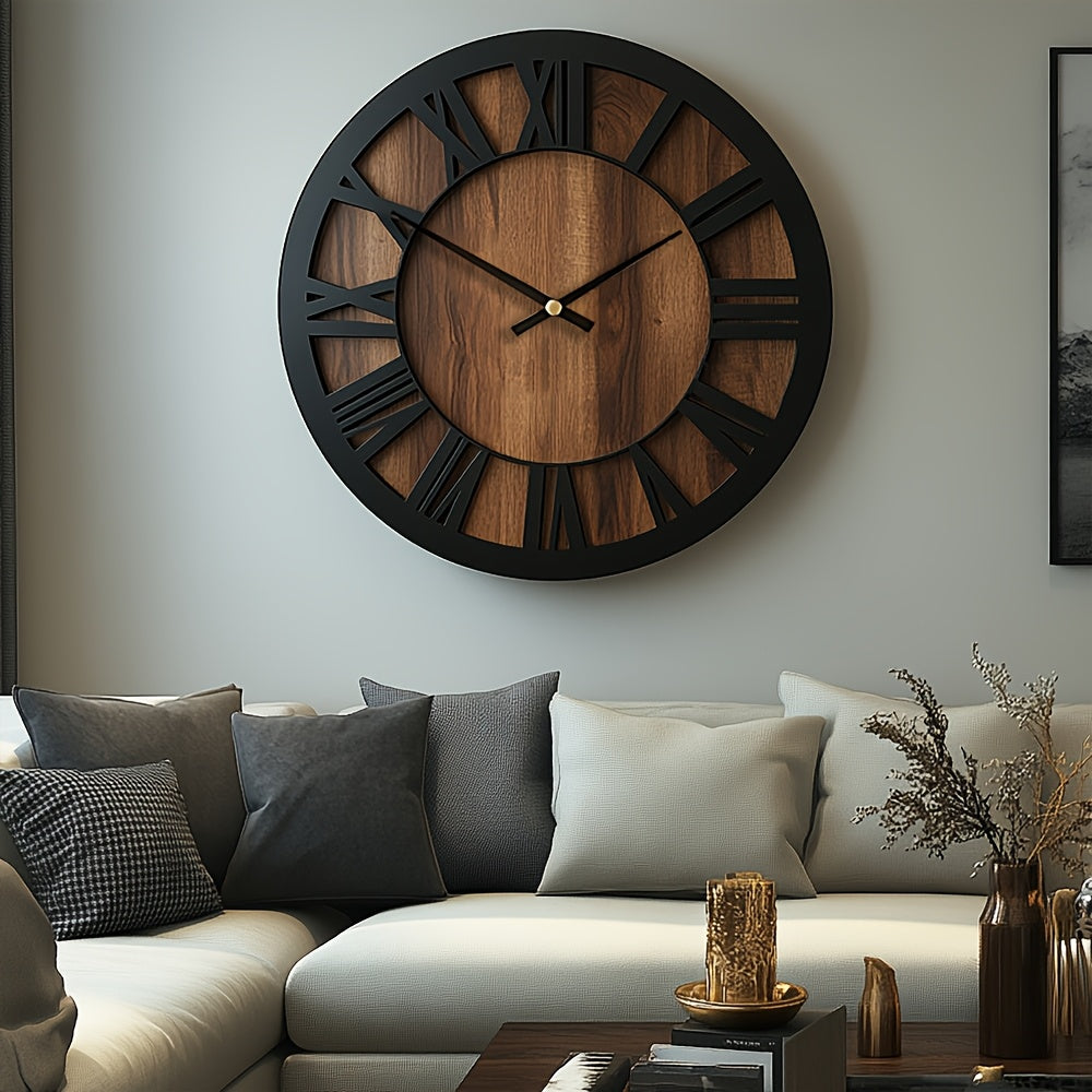 Wooden Wall Clock Round Open Hand Design Silent Movement Natural Wood