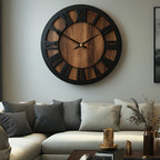 Wooden Wall Clock Round Open Hand Design Silent Movement Natural Wood