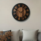 Wooden Wall Clock Round Open Hand Design Silent Movement Natural Wood