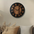 Wooden Wall Clock Round Open Hand Design Silent Movement Natural Wood