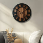 Wooden Wall Clock Round Open Hand Design Silent Movement Natural Wood