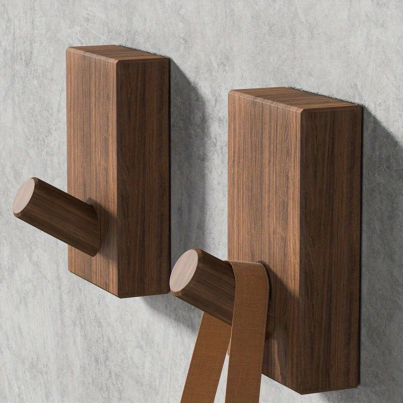 Wall Hooks Set of 2 Self Adhesive Solid Wood Household Storage