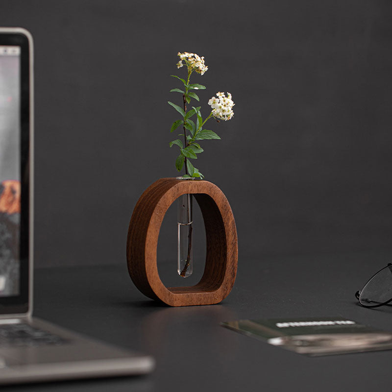 Wall-mounted Planter Vase Walnut with Tube Hydroponic Planter Design