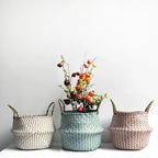 Woven Plant Basket Foldable Straw Storage Basket