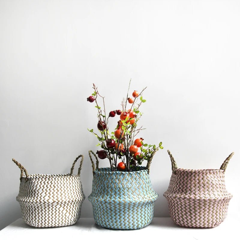 Woven Plant Basket Foldable Straw Storage Basket