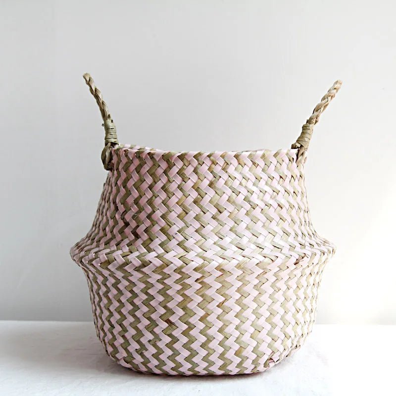 Woven Plant Basket Foldable Straw Storage Basket