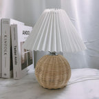 Table Lamp Woven Rattan LED Plug In Bedside Light