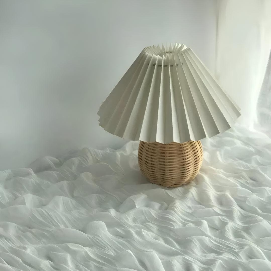 Table Lamp Woven Rattan LED Plug In Bedside Light