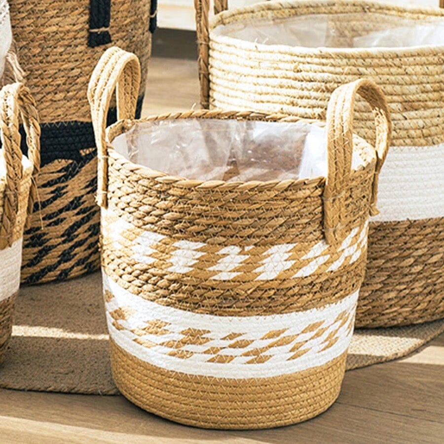 Woven Storage Basket, Seagrass Material, Integrated Handles