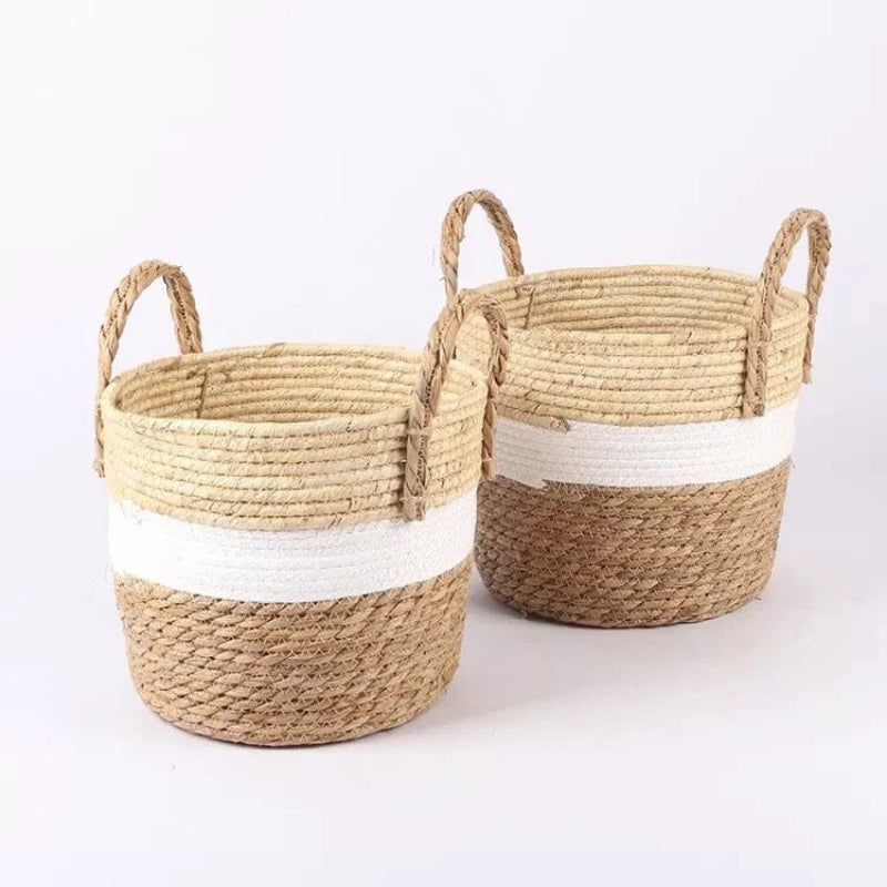 Woven Storage Basket, Seagrass Material, Integrated Handles