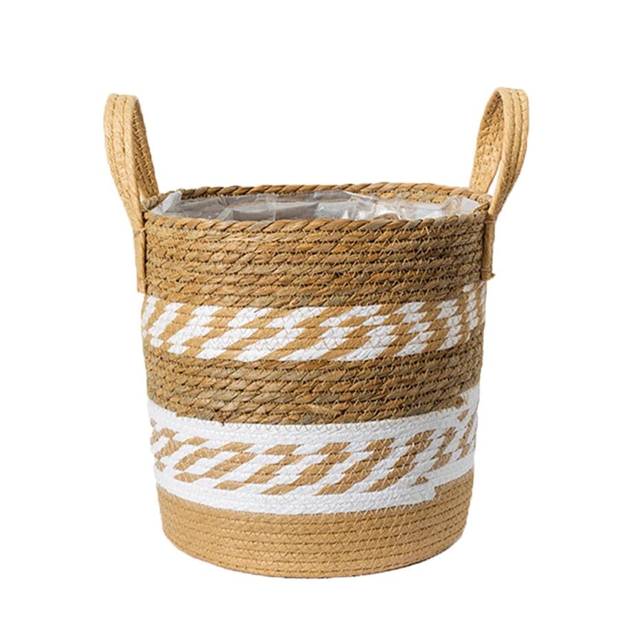 Woven Storage Basket, Seagrass Material, Integrated Handles